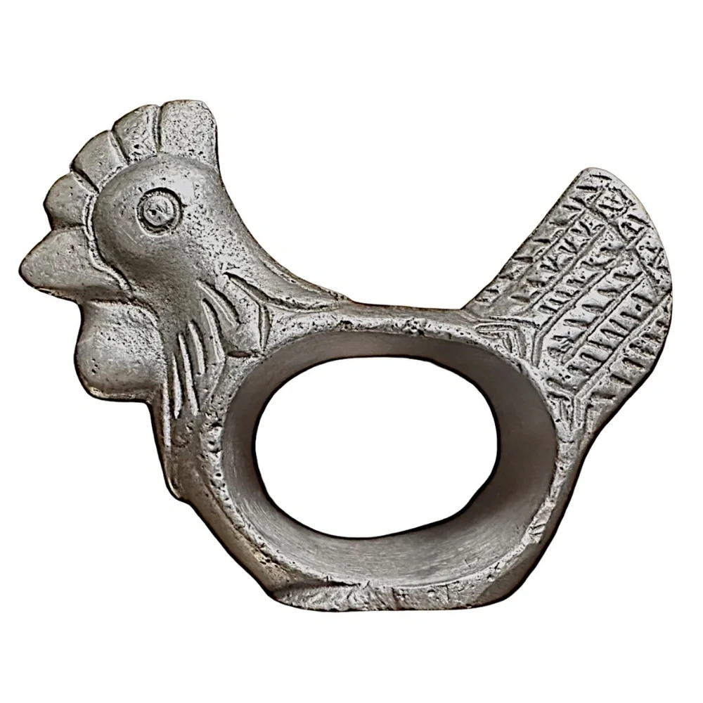 Vintage Pewter Hen Chicken Napkin Rings (set of 6) Farmhouse Country Cottage